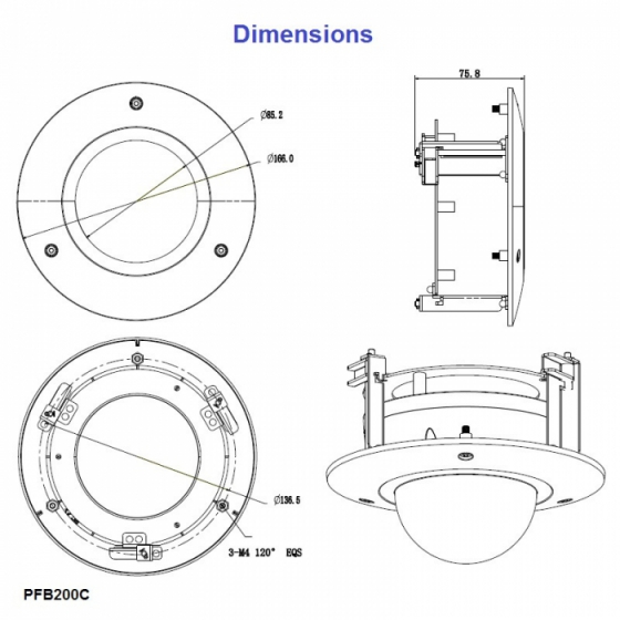 Dahua kuppelkaamerate ripplae süvispaigalduse adapter PFB200C